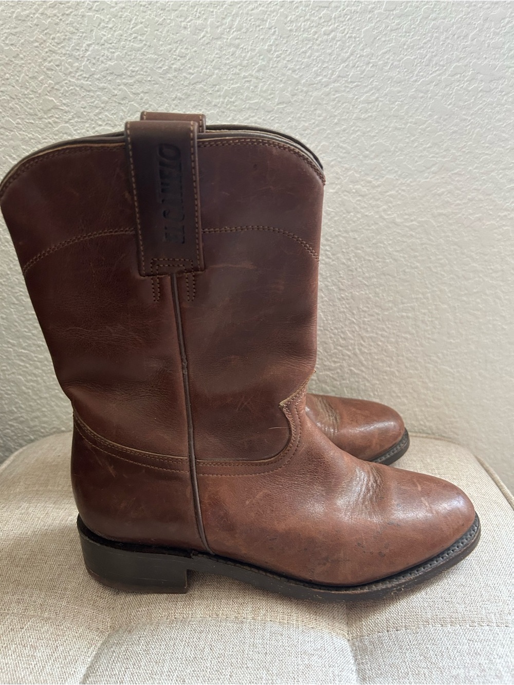 EL CANELO  Brown Kids Leather Pull-On Boots SIZE 23 1/2